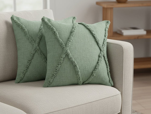 Set of Two 20" Forest Green Geometric Throw Pillows