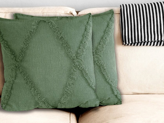 Set of Two 20" Forest Green Geometric Throw Pillows