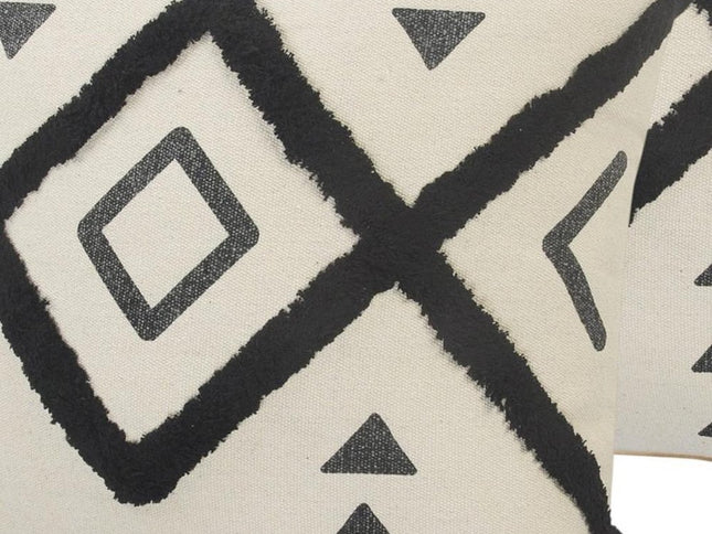 Set of Two 20" Natural And Black Geometric Cotton Throw Pillows with Texture