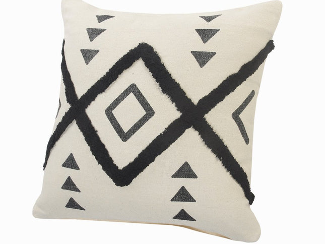 Set of Two 20" Natural And Black Geometric Cotton Throw Pillows with Texture