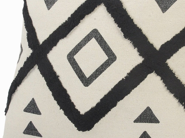 Set of Two 20" Natural And Black Geometric Cotton Throw Pillows with Texture