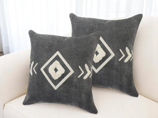 Set of Two 20" Black And White Geometric Cotton Throw Pillows with Texture