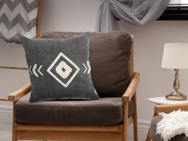 Set of Two 20" Black And White Geometric Cotton Throw Pillows with Texture