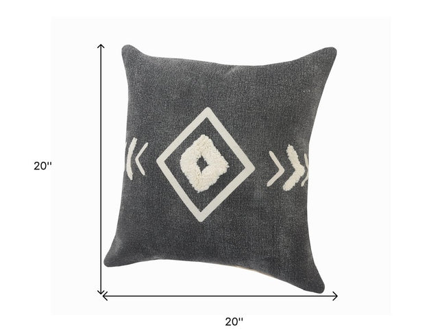 Set of Two 20" Black And White Geometric Cotton Throw Pillows with Texture