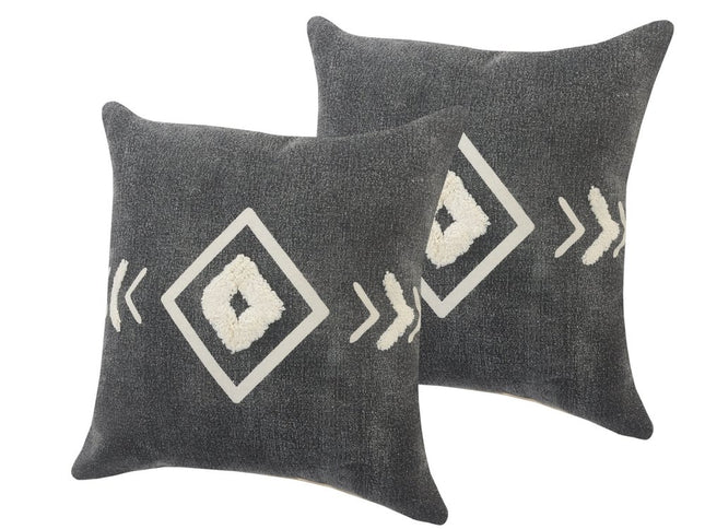 Set of Two 20" Black And White Geometric Cotton Throw Pillows with Texture