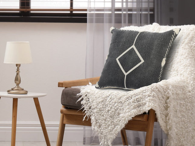 Set of Two 20" Black And Off White Diamond Cotton Throw Pillows