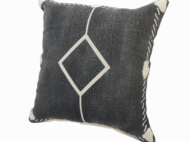 Set of Two 20" Black And Off White Diamond Cotton Throw Pillows