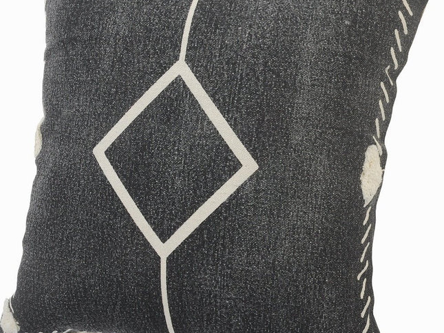 Set of Two 20" Black And Off White Diamond Cotton Throw Pillows