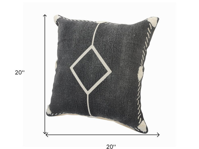 Set of Two 20" Black And Off White Diamond Cotton Throw Pillows