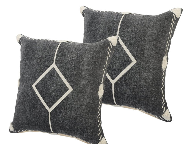 Set of Two 20" Black And Off White Diamond Cotton Throw Pillows