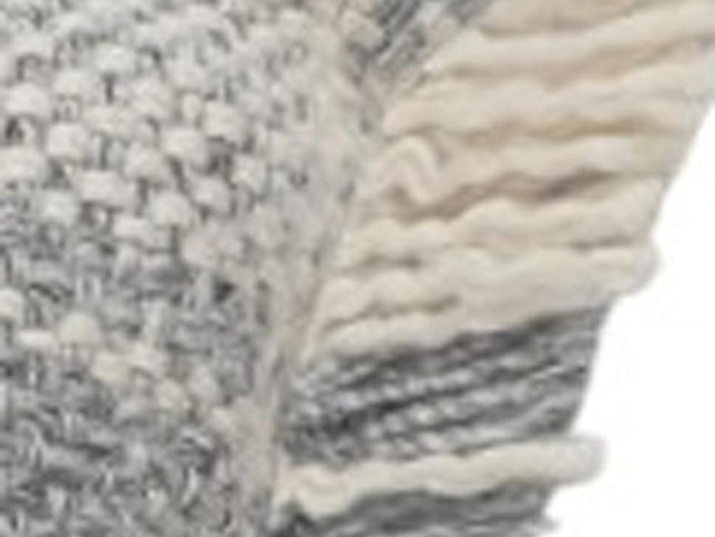 Set of Two 20" Off White And Gray Plaid Cotton Throw Pillows with Fringe