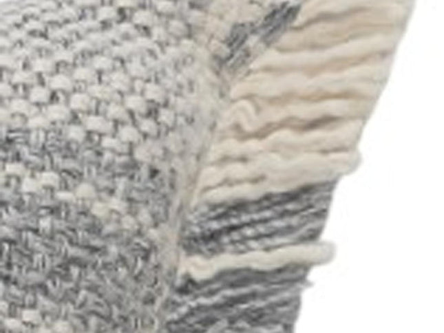 Set of Two 20" Off White And Gray Plaid Cotton Throw Pillows with Fringe