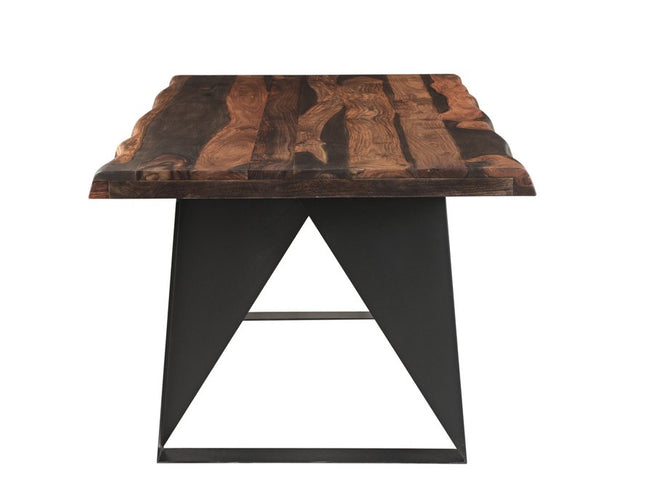 Six Piece Dark Brown and Black Solid Wood Dining Set with Four Chairs