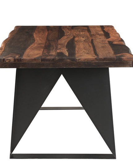 Six Piece Dark Brown and Black Solid Wood Dining Set with Four Chairs