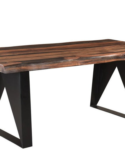 Six Piece Dark Brown and Black Solid Wood Dining Set with Four Chairs