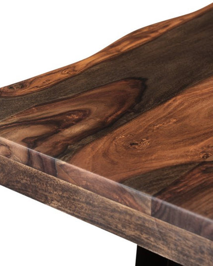 Six Piece Dark Brown and Black Solid Wood Dining Set with Four Chairs