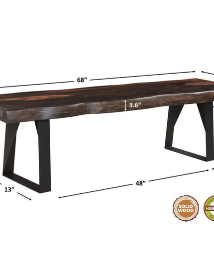 Six Piece Dark Brown and Black Solid Wood Dining Set with Four Chairs