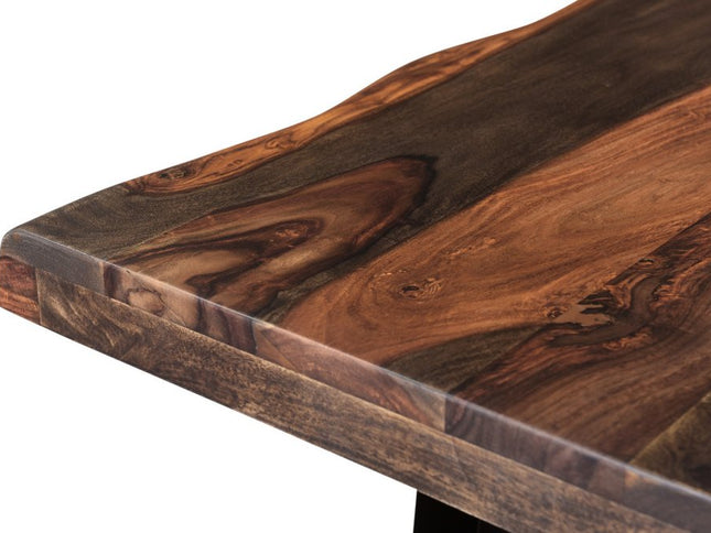 Seven Piece Dark Brown and Black Solid Wood Dining Set with Six Chairs