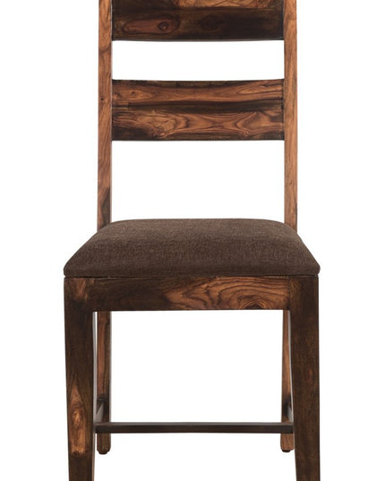 Seven Piece Dark Brown and Black Solid Wood Dining Set with Six Chairs