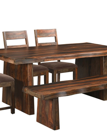 Six Piece Dark Brown Solid Wood Dining Set with Four Chairs
