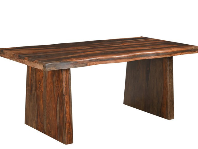 Seven Piece Dark Brown Solid Wood Dining Set with Six Chairs