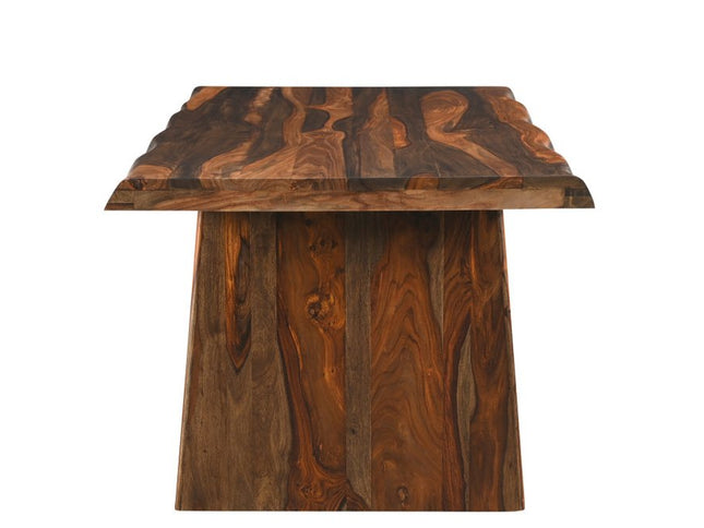 Seven Piece Dark Brown Solid Wood Dining Set with Six Chairs