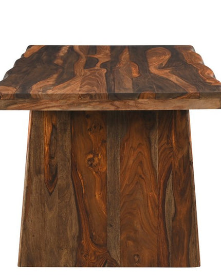 Seven Piece Dark Brown Solid Wood Dining Set with Six Chairs