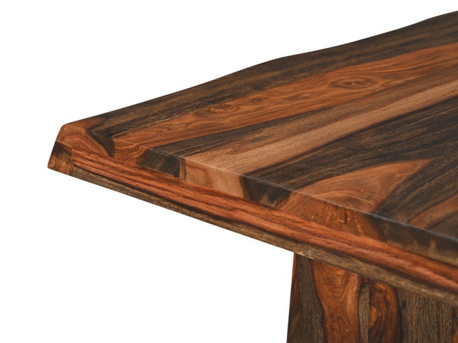 Nine Piece Dark Brown Solid Wood Dining Set with Eight Chairs