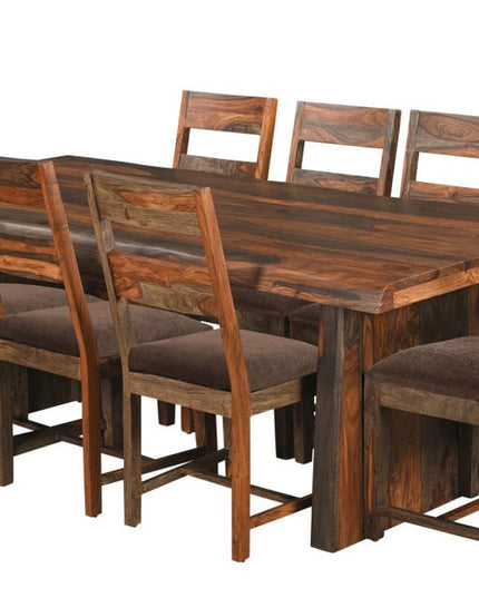 Nine Piece Dark Brown Solid Wood Dining Set with Eight Chairs