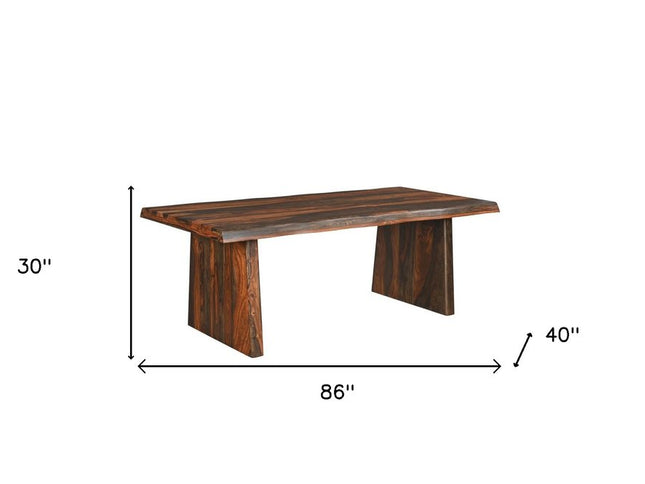 Nine Piece Dark Brown Solid Wood Dining Set with Eight Chairs