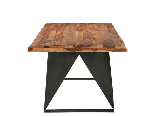 Seven Piece Brown and Black Solid Wood Dining Set with Six Chairs