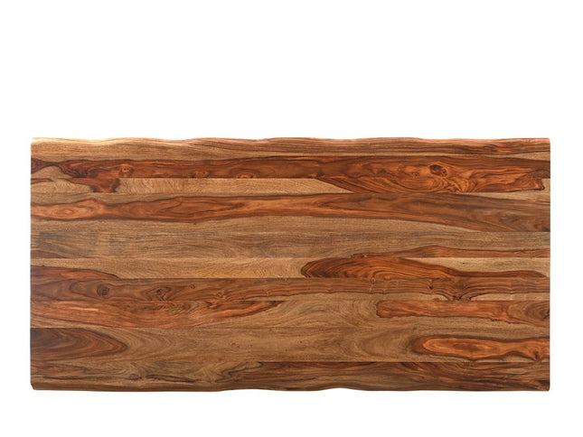 Seven Piece Brown and Black Solid Wood Dining Set with Six Chairs