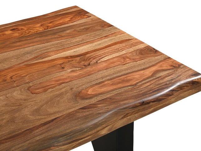 Seven Piece Brown and Black Solid Wood Dining Set with Six Chairs