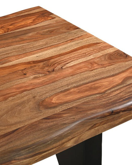 Seven Piece Brown and Black Solid Wood Dining Set with Six Chairs