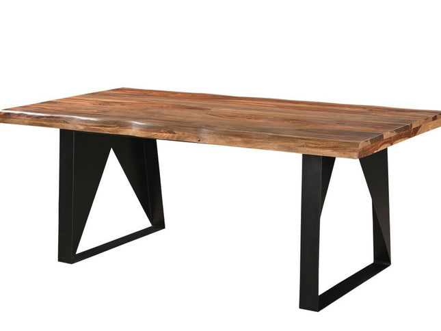 Seven Piece Brown and Black Solid Wood Dining Set with Six Chairs