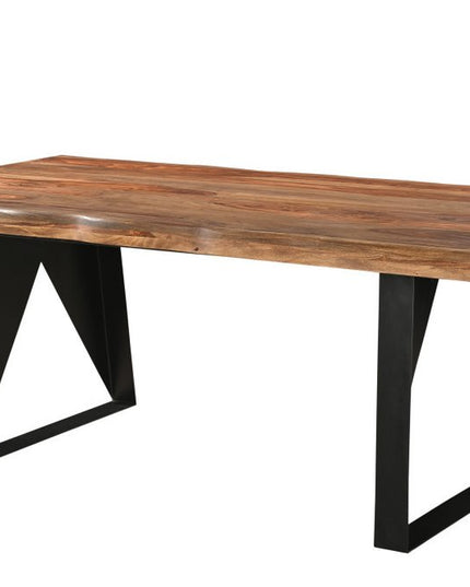 Seven Piece Brown and Black Solid Wood Dining Set with Six Chairs