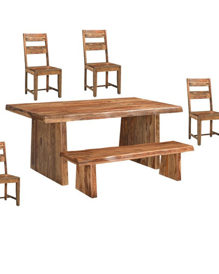 Six Piece Brown Solid Wood Dining Set with Four Chairs