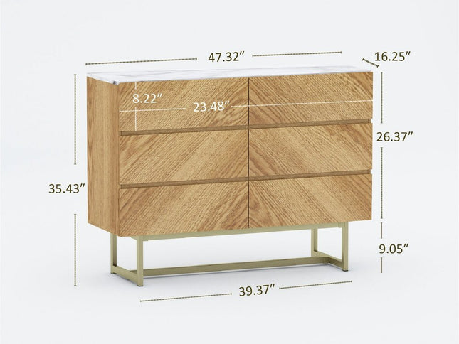 47" Brown Solid and Manufactured Wood Six Drawer Dresser