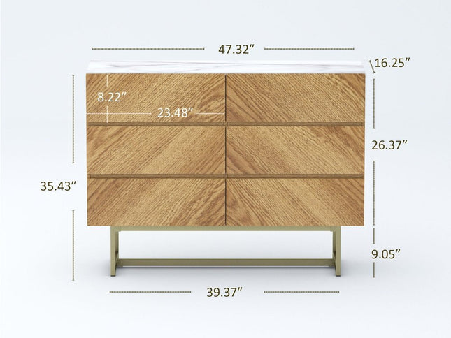 47" Brown Solid and Manufactured Wood Six Drawer Dresser