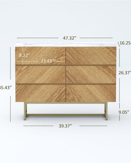 47" Brown Solid and Manufactured Wood Six Drawer Dresser