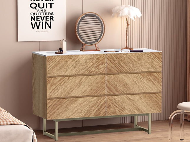 47" Brown Solid and Manufactured Wood Six Drawer Dresser