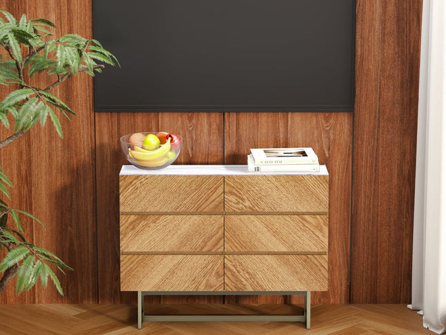 47" Brown Solid and Manufactured Wood Six Drawer Dresser