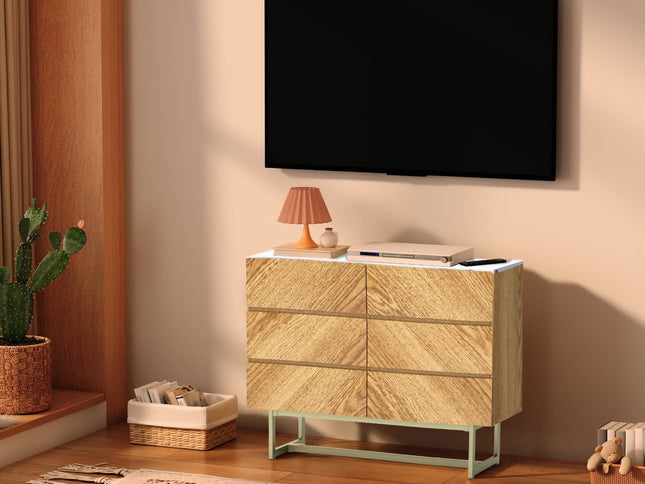 47" Brown Solid and Manufactured Wood Six Drawer Dresser