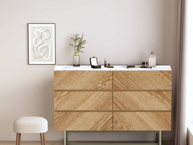 47" Brown Solid and Manufactured Wood Six Drawer Dresser