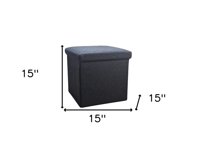 15" Black Boucle Cube Storage Ottoman