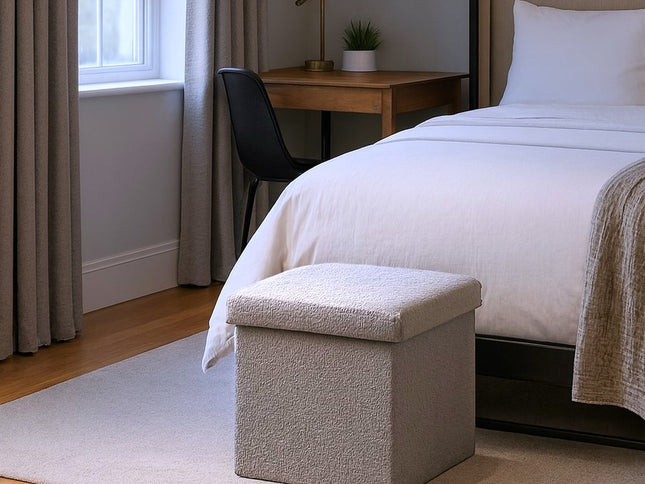 12" Gray Boucle Cube Storage Ottoman