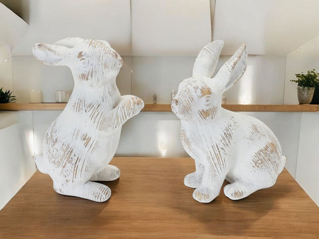 Set of Two White Resin Figurine Tabletop Sculpture