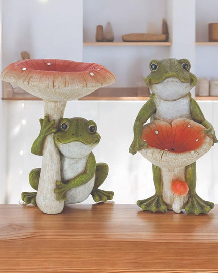 Set of Two Green Resin Figurine Tabletop Sculpture