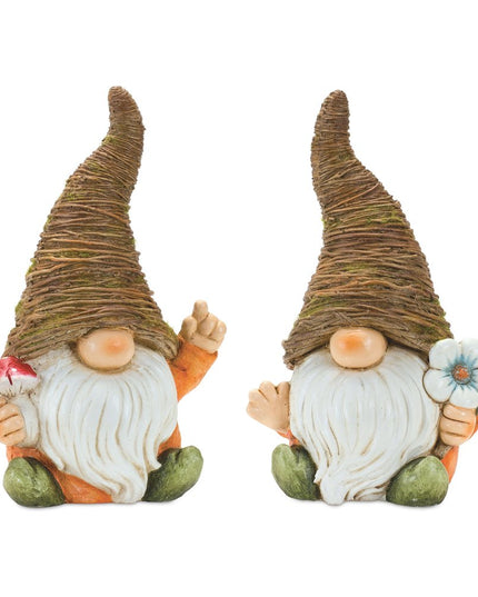 Set of Two Brown Polyresin Standing Gnome Tabletop Sculpture