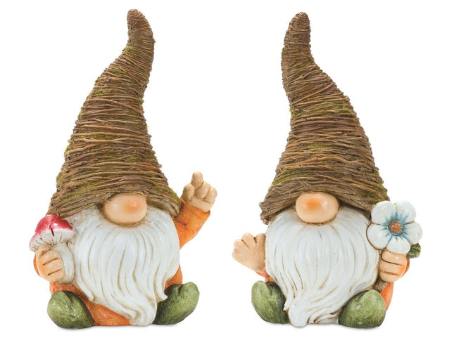 Set of Two Brown Polyresin Standing Gnome Tabletop Sculpture